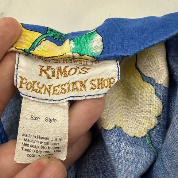 Kimos Polynesian Shop Womens Vintage Wrap Midi Dress Size S Blue Yellow Hawaiian - Picture 6 of 12